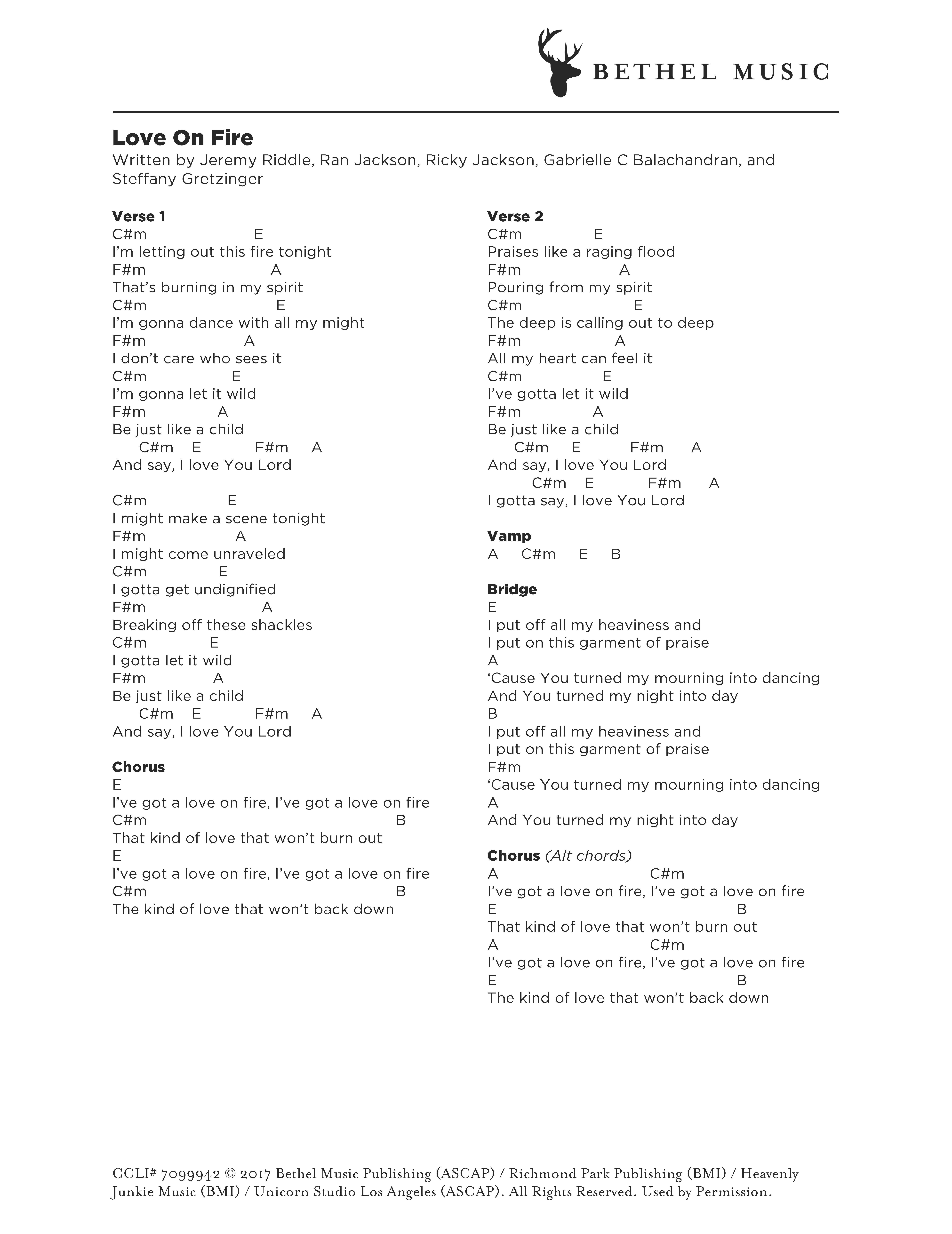 chord chart_jeremy riddle_love on fire bethel music bethel music charts