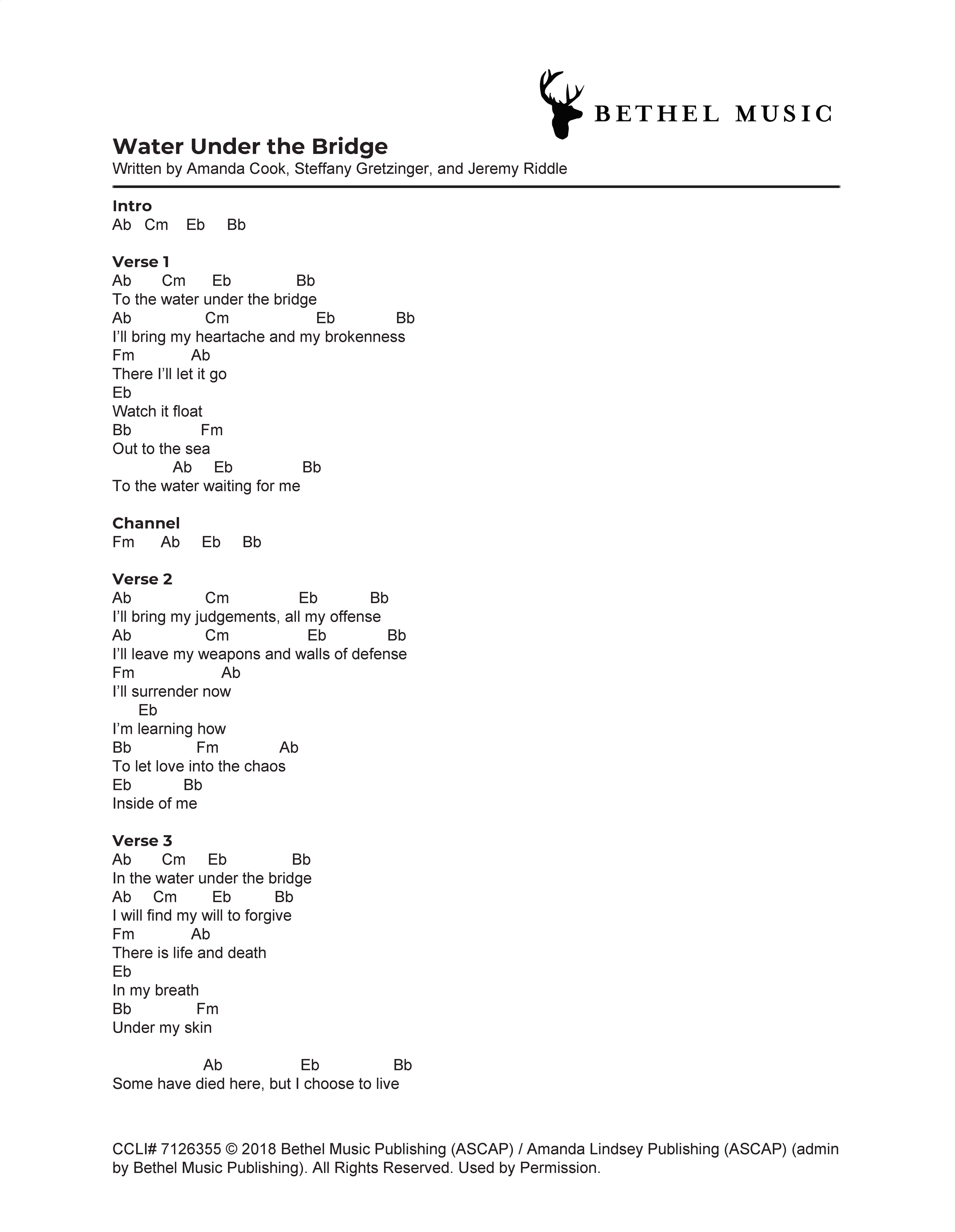 WaterUndertheBridgeChordChart Bethel Music